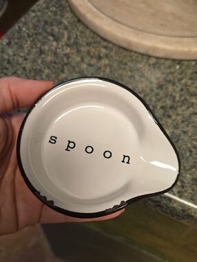 Magnolia Spoon Rest White Ceramic Spoon Rest with Black Trim
